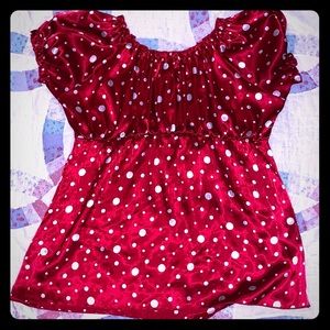 Red top with white polka dots